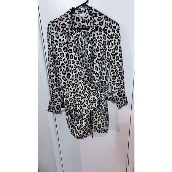 Zara Leopard Print Wrap Satin Dress Womens Size S - Picture 1 of 8